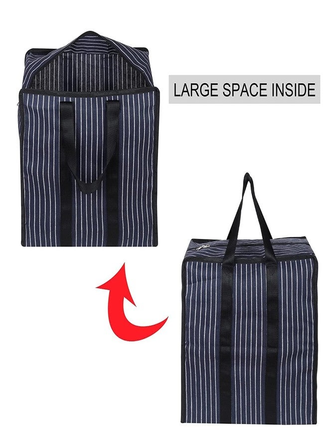 TJOM Multipurpose Large Big Heavy Duty Toy Clothes Files Picnic Shopping Storage Organizer Grocery Vegetable Canvas Bag with Strong Handles and Strong Base with Storage Covers Zip (Black -Pack of 2) - Image 4